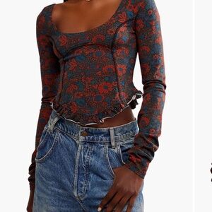 Free People Floral Black Blouse